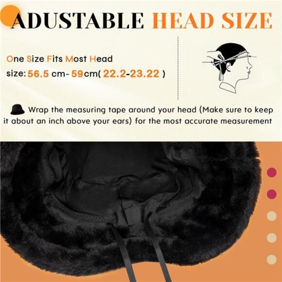 Winter Fluffy Faux Fur Bucket Hat for Women & Men Solid Black Color Warm Cap - Picture 6 of 6